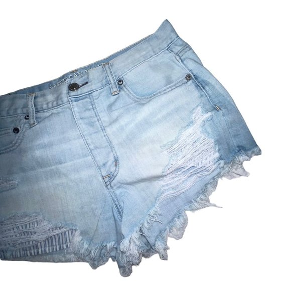 American Eagle AEO Distressed Vintage Hi-Rise Festival Light Wash Shorts 8 - Picture 3 of 7